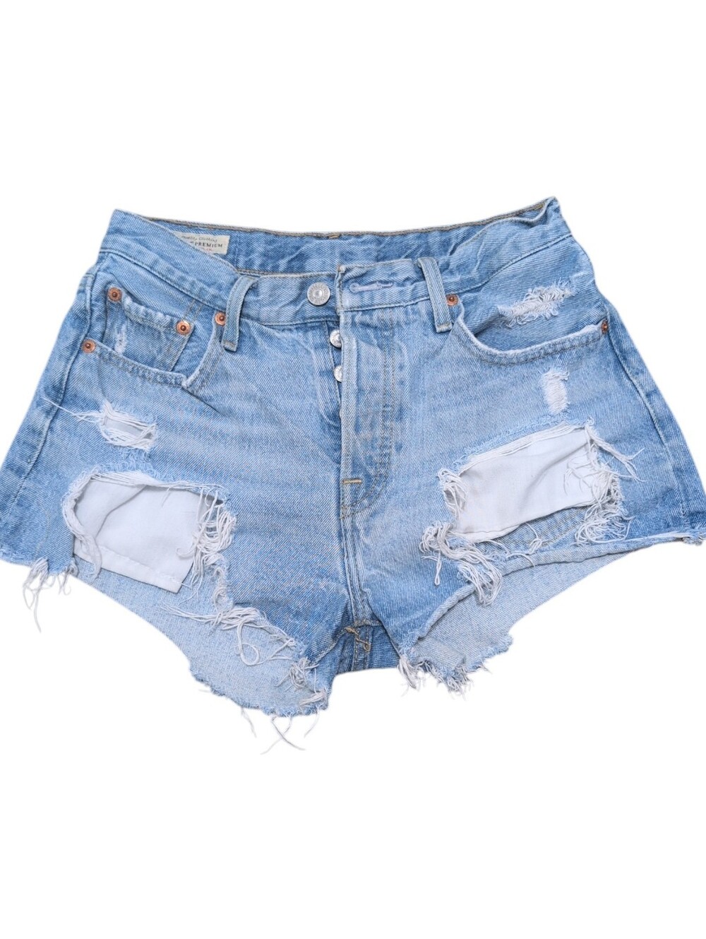 Levis Ripped Short Denim Jean Shorts Light Wash Size 25 Button Fly